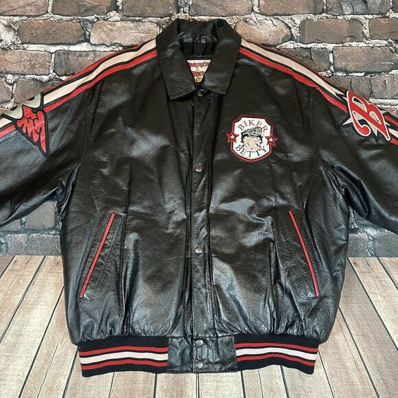 Vintage Betty Boop Motorcycle Club Leather American Toons Bomber Jacket Size XL - Picture 9 of 16